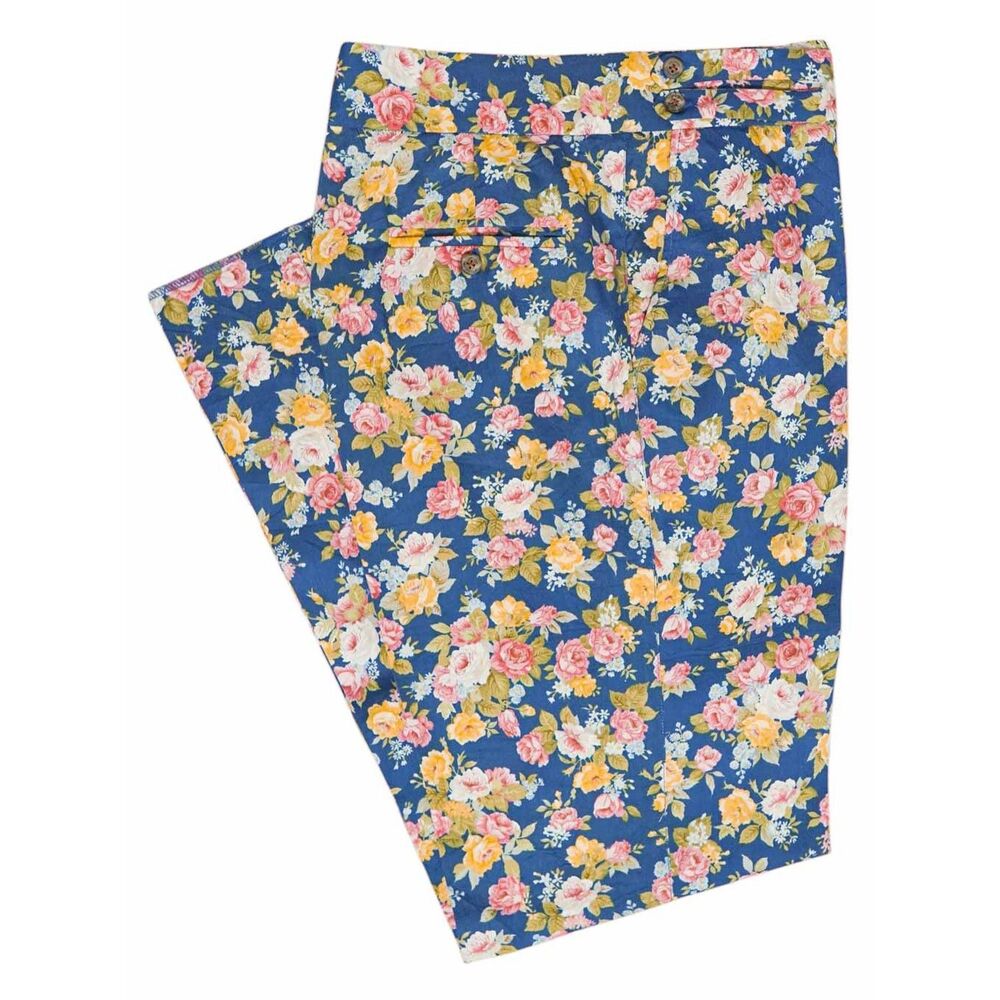 Mens 36 Gurkha Pants Blue Multicolor Floral Flat Front Straight Fit Trousers